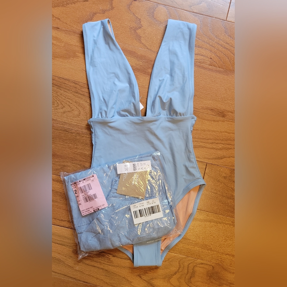 J.Crew Womens One-Piece Light Blue  Swimsuit/ Sarong 2/XS NWT!